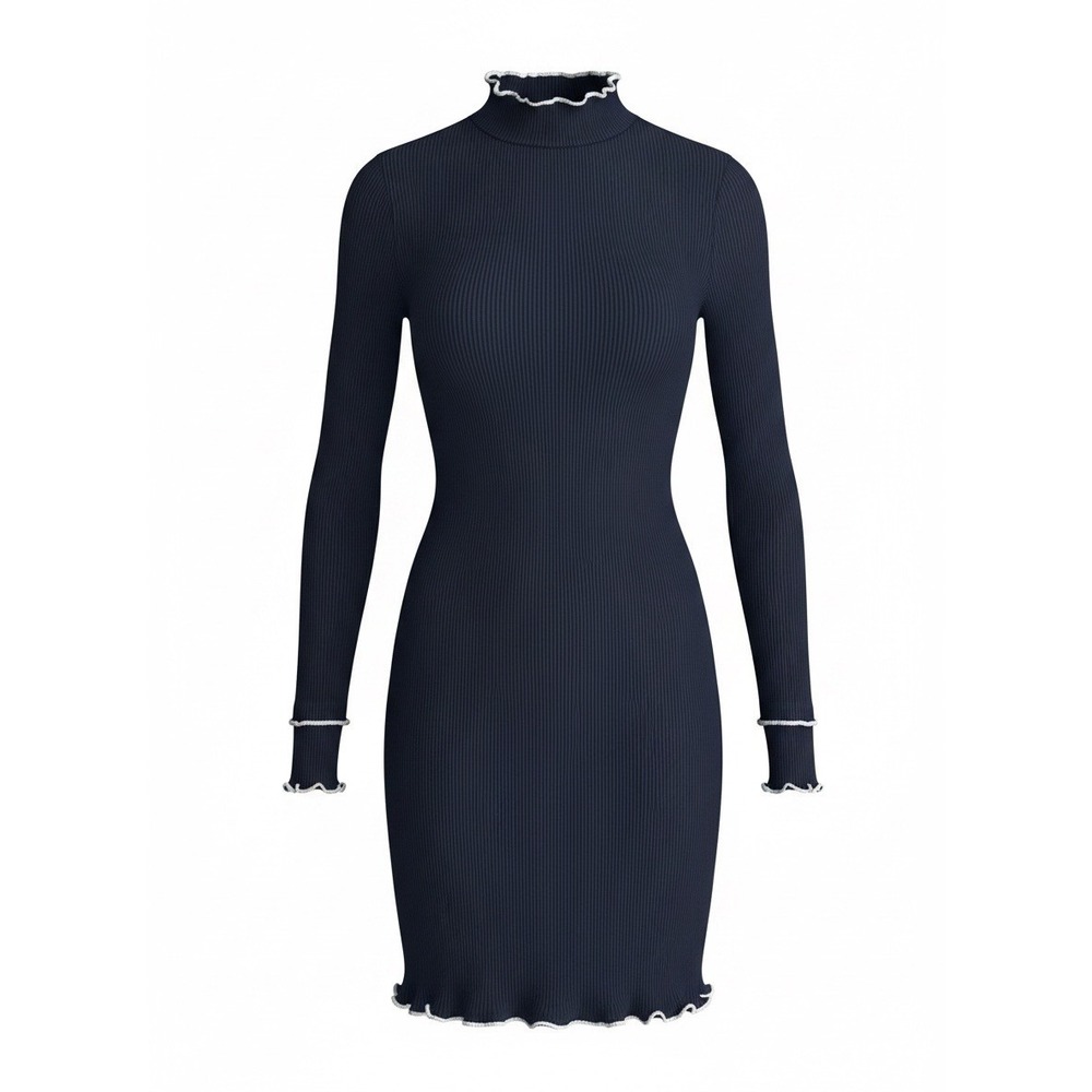 EUC Topshop Women's Navy Blue Ribbed Fitted Above Knee Shift Dress Size 8 Medium